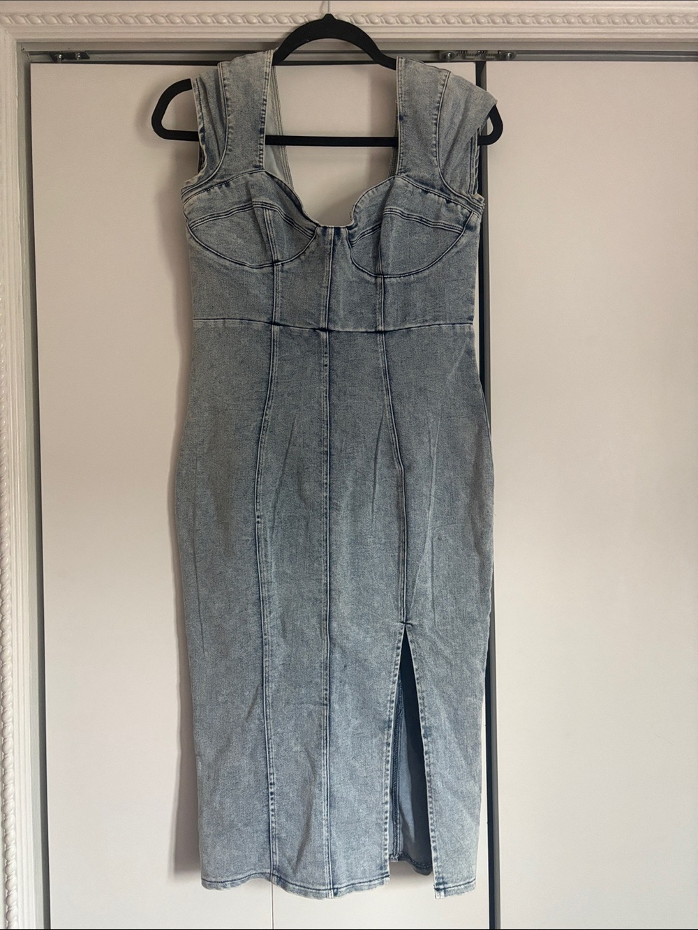 Selfie Leslie Denim Midi Dress with Bustier and Front Slit
